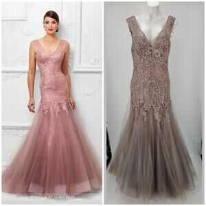 Ivonne D Mon Cheri 117D65 FLAWS Pink Topaz Lace Mermaid Gown NWT 12